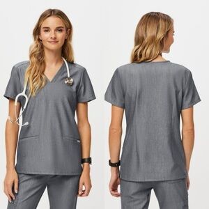 Figs Gray Technical Collection V-Neck Short Sleeve Scrub Top classic fitSz-XL Z6